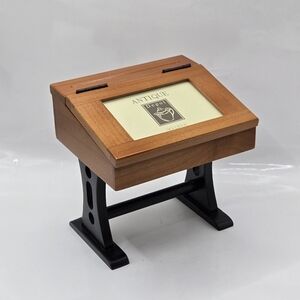 Wooden Jewelry Box Miniature Student Teacher Desk Picture Frame Folds Up